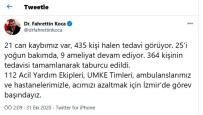 Sağlık Bakanı Koca Açıklaması '21 Can Kaybımız Var, 435 Kişi Halen Tedavi Görüyor'