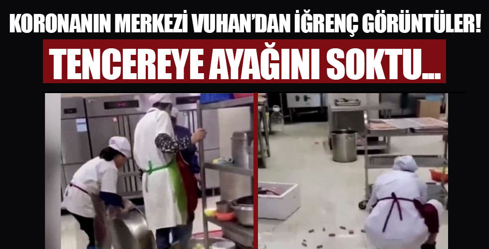 Corona virüsün çıktığı Vuhan'da iğrenç görüntüler! Tencereye ayağını soktu...