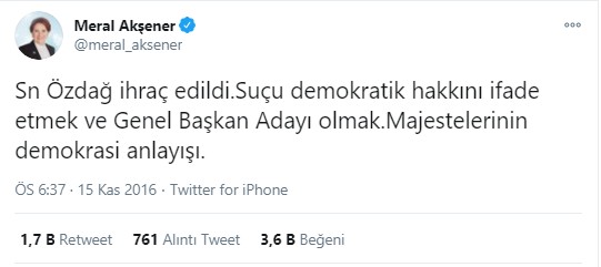 Akşener'in 2016'da attığı o tweet gündem oldu!