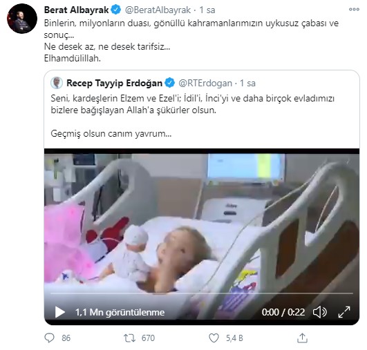 Bakan Albayrak'tan minik Elif paylaşımı!