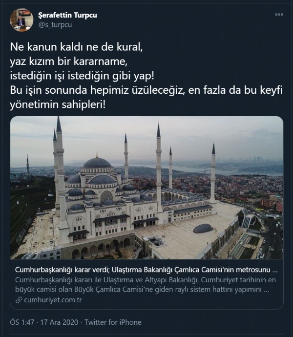 İBB yapmayınca bakanlık üstlendi... Çamlıca Camii kararı CHP'li ismi küplere bindirdi!