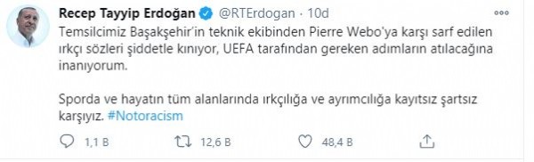 Başkan Erdoğan'dan ırkçılık paylaşımı!