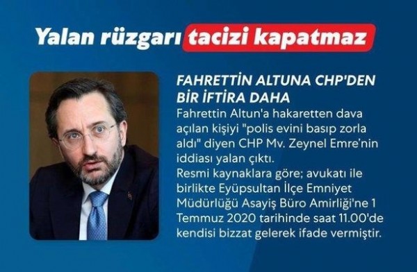 Yalan rüzgarı tacizi kapatmaz!