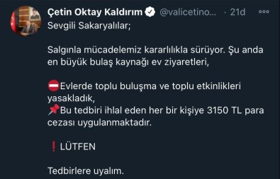 Sakarya'da Evlerde Toplu Buluşma Ve Etkinliklere 3 Bin 150 Lira Ceza Kesilecek