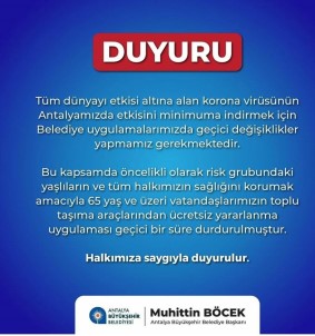 Antalya'da 65 Yaş Üstü Ücretsiz Ulaşım Kartları Geçici Süreyle Durduruldu