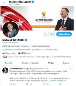 Milli Dayanışma Kampanyası'a Mehmet Özhaseki 5 Maaşı İle Destek Verdi