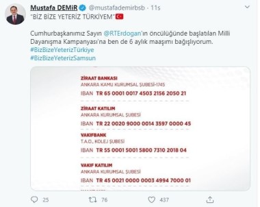 Samsun'dan 'Biz Bize Yeteriz Türkiyem'e Destek