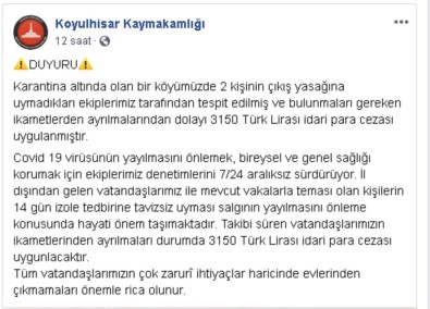 Karantinaya Uymayan Şahıslara Para Cezası