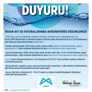 Mersin'de Nisan Ayı Su Faturalarında Korona Virüs Düzenlemesi