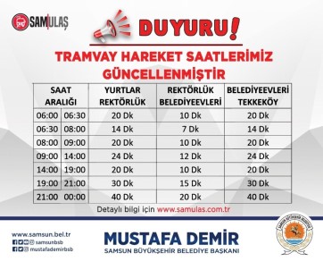 Samsun'da Tramvay Saatleri Değişti