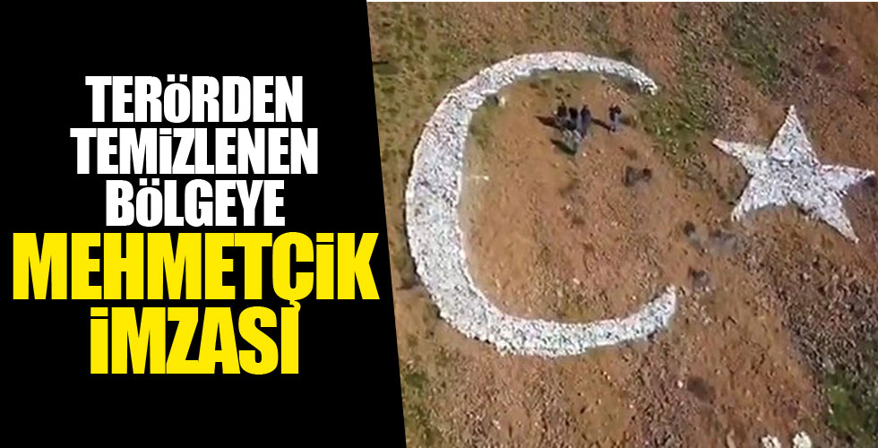 Terörden temizlenen dağlara Mehmetçik'ten devasa 'Ay Yıldız'