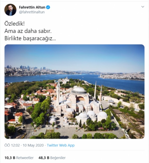 Fahrettin Altun'un Ayasofya paylaşımı heyecanlandırdı!