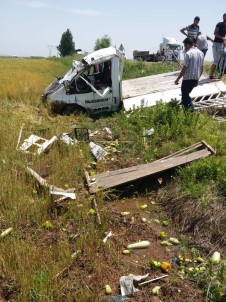 Sebze Yüklü Kamyonet Yoldan Çıkıp Takla Attı. 2 Yaralı
