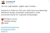 Vali Yerlikaya'dan İstanbul'un Fethi'nin 567. Yılına İlişkin Paylaşım