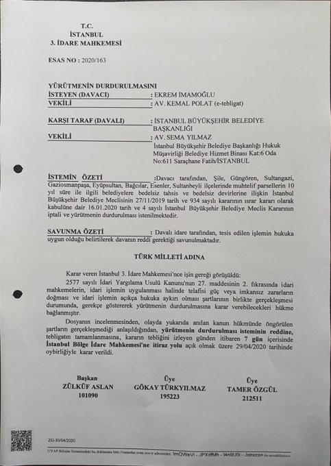 İBB Başkanı olarak İBB'yi dava eden Ekrem İmamoğlu eli boş döndü...