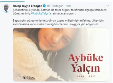 Cumhurbaşkanı Erdoğan’dan Aybüke Yalçın mesajı