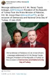 Pakistan Başbakanı Khan'dan Erdoğan'a '15 Temmuz Milli Birlik Günü' Mesajı