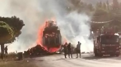 Saman Yüklü Tır Alev Alev Yandı