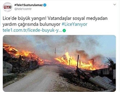 HDP ve Tele1'den Lice'deki yangında ortak provokasyon!