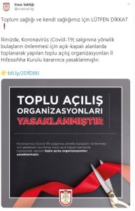 Sivas'ta Toplu Açılışlar Yasaklandı
