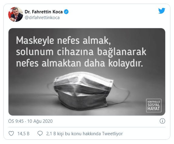 Bakan Koca'dan dikkat çeken maske paylaşımı!