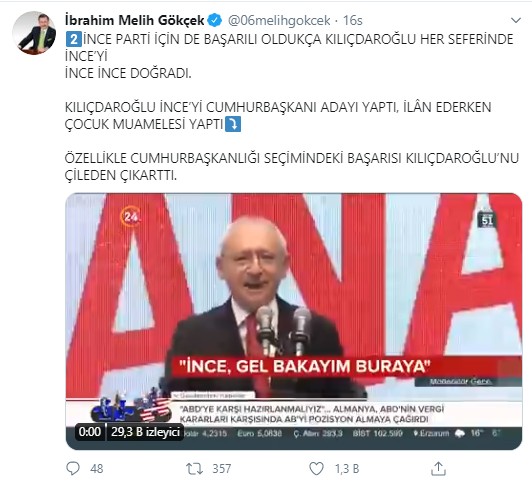 Melih Gökçek’ten Muharrem İnce’ye bomba çağrı!