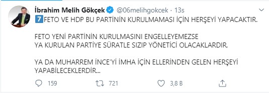 Melih Gökçek’ten Muharrem İnce’ye bomba çağrı!