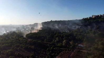 Maltepe'de Ormanlık Alanda Çıkan Yangın Söndürme Helikopterinden Böyle Görüntülendi