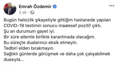 Niğde Belediye Başkanı Emrah Özdemir Korona Virüse Yakalandı