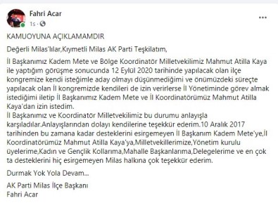 Acar Açıklaması 'Aday Olmayı Düşünmüyorum'
