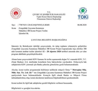 Çaycuma'da Yapılan TOKİ Evleri Teslim Ediliyor