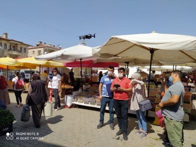 Ürgüp'te Pazar Alışverişi Yapanların Ateşi Drone İle Ölçüldü