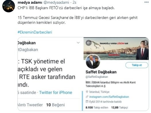 CHP'li Ekrem İmamoğlu İBB'yi teröristlerle dolduruyor! FETÖ'cü Saffet Dağbakan'a İSBAK'ta görev!