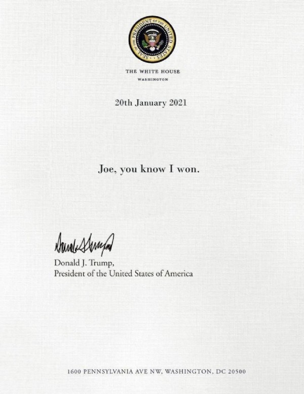 Donald Trump'ın, Beyaz Saray'a bıraktığı mektubun içeriği ortaya çıktı!