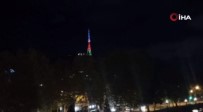 Tiflis'te Televizyon Kulesi Azerbaycan Bayraginin Renkleriyle Aydinlatildi