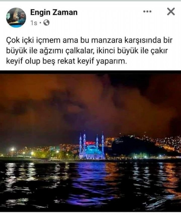 Tepki çeken cami manzaralı alkol paylaşımı