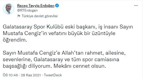Başkan Erdoğan'dan başsağlığı mesajı!