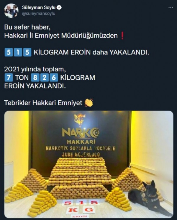 Hakkari’de, toprağa gömülü 515 kilo 800 gram eroin ele geçildi