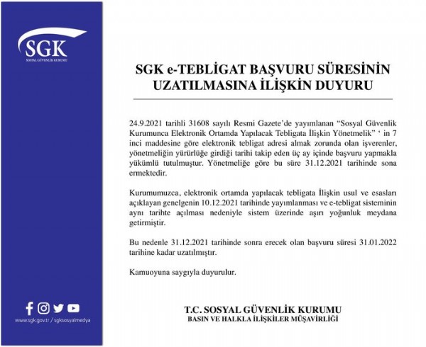 İşverenler dikkat! e- Tebligat başvuru süresi uzatıldı