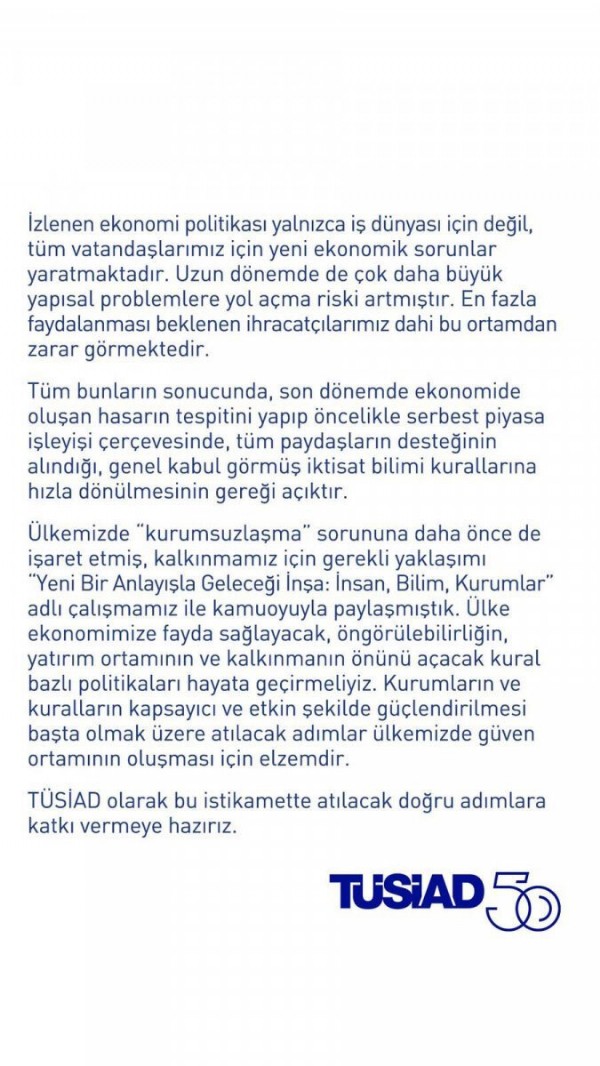 Kılıçdaroğlu'nun çağrıda bulunduğu TÜSİAD tehditkar diline geri döndü: Ekonomi programıyla amaçlanan sonuçlara ulaşamazsınız