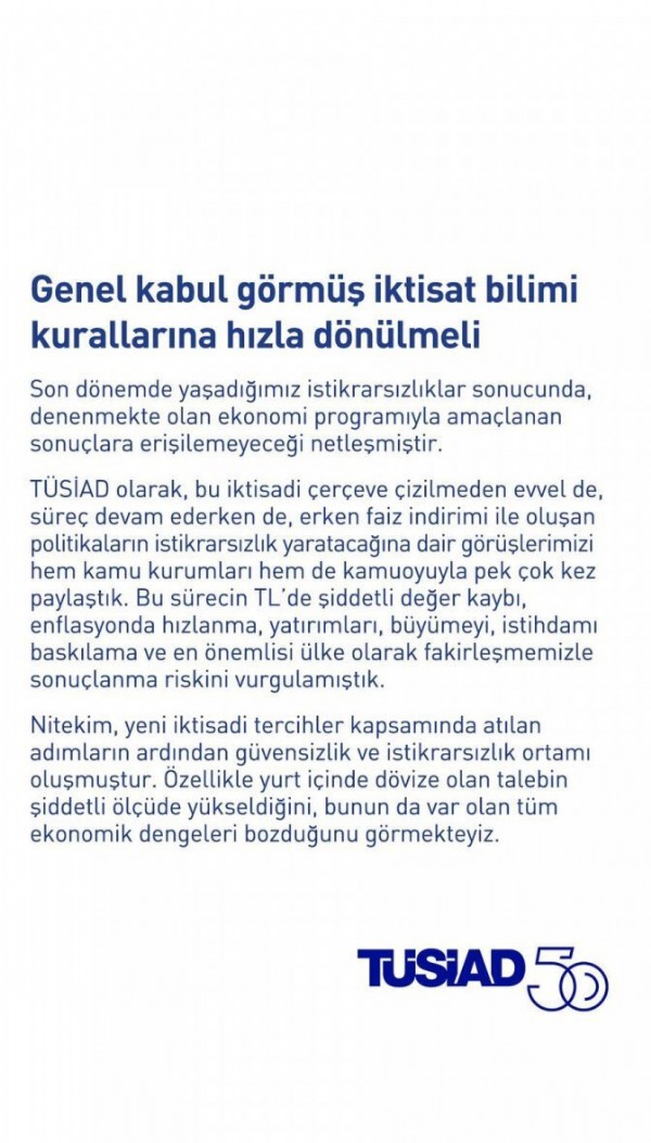 Kılıçdaroğlu'nun çağrıda bulunduğu TÜSİAD tehditkar diline geri döndü: Ekonomi programıyla amaçlanan sonuçlara ulaşamazsınız