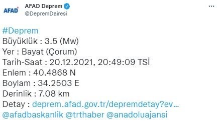 Çorum'da deprem!