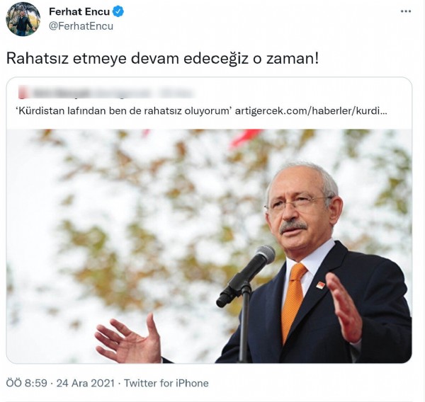 Kılıçdaroğlu'nun 'Kürdistan lafından rahatsız oluyorum' sözleri ittifak ortağı HDP'yi kızdırdı: Rahatsız etmeye devam edeceğiz