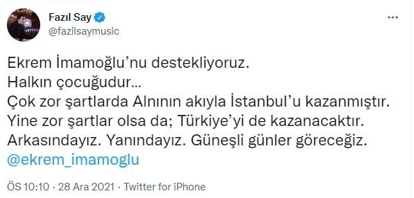 'Yalakadan sanatçı olmaz' diyen Kılıçdaroğlu iyi bak! Fazıl Say İmamoğlu'nu aday ilan etti!
