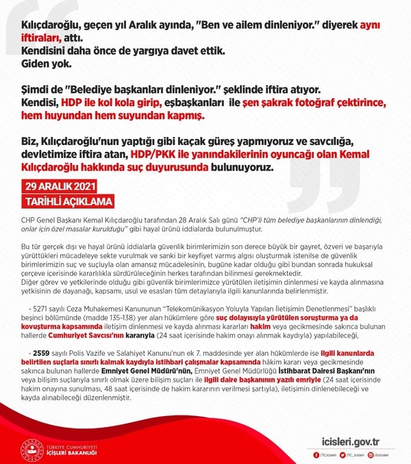 İçişleri Bakanı Süleyman Soylu duyurdu: Kemal Kılıçdaroğlu hakkında suç duyurusunda bulunuyoruz