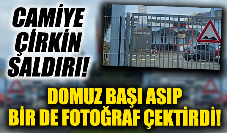 Almanya'da camiye çirkin saldırı! Domuz başı asıp bir de fotoğraf çekildi