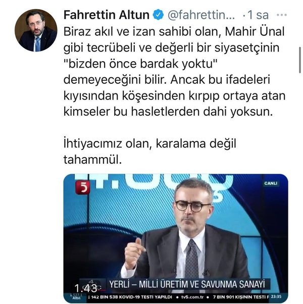 Fahrettin Altun, “İhtiyacımız olan, karalama değil tahammül”