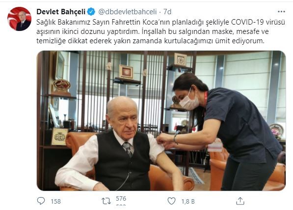 Bahçeli aşının ikinci dozunu yaptırdı!