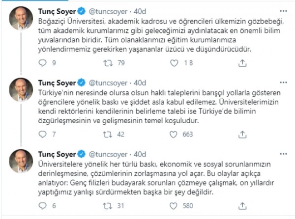 Tunç Soyer'den Boğaziçi protestolarına destek