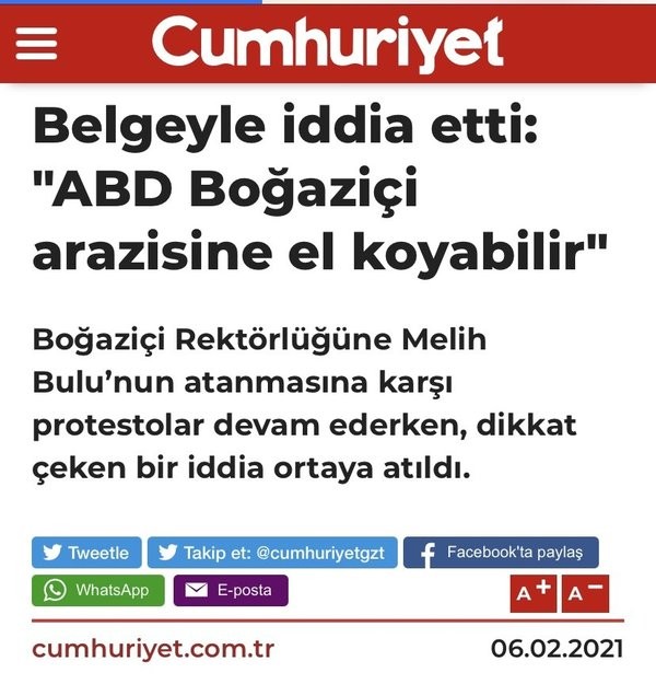 Cumhuriyet servis ettiği yalan haberle, manda ve himayeye 'evet' dedi: ABD Boğaziçi arazisine el koyabilir
